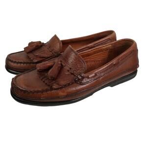 Johnston & Murphy Brown Leather Slip-On Loafers Tassel Mens 10